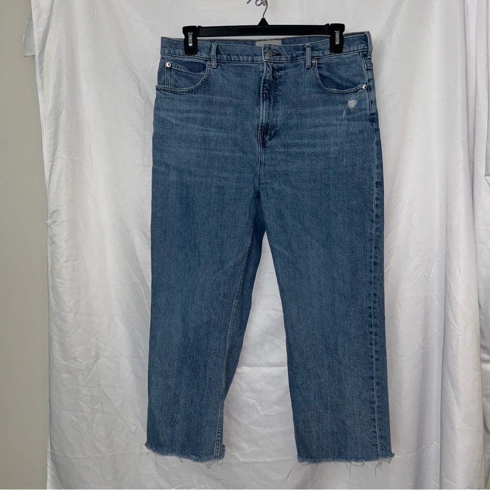 Everlane The Way High Jeans Blue Jeans with Distressed Raw Hem 100% cotton 33